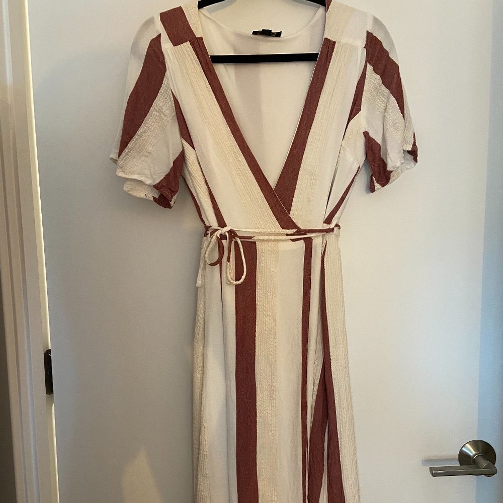 White and Red Striped Women's Wrap Maxi Dress